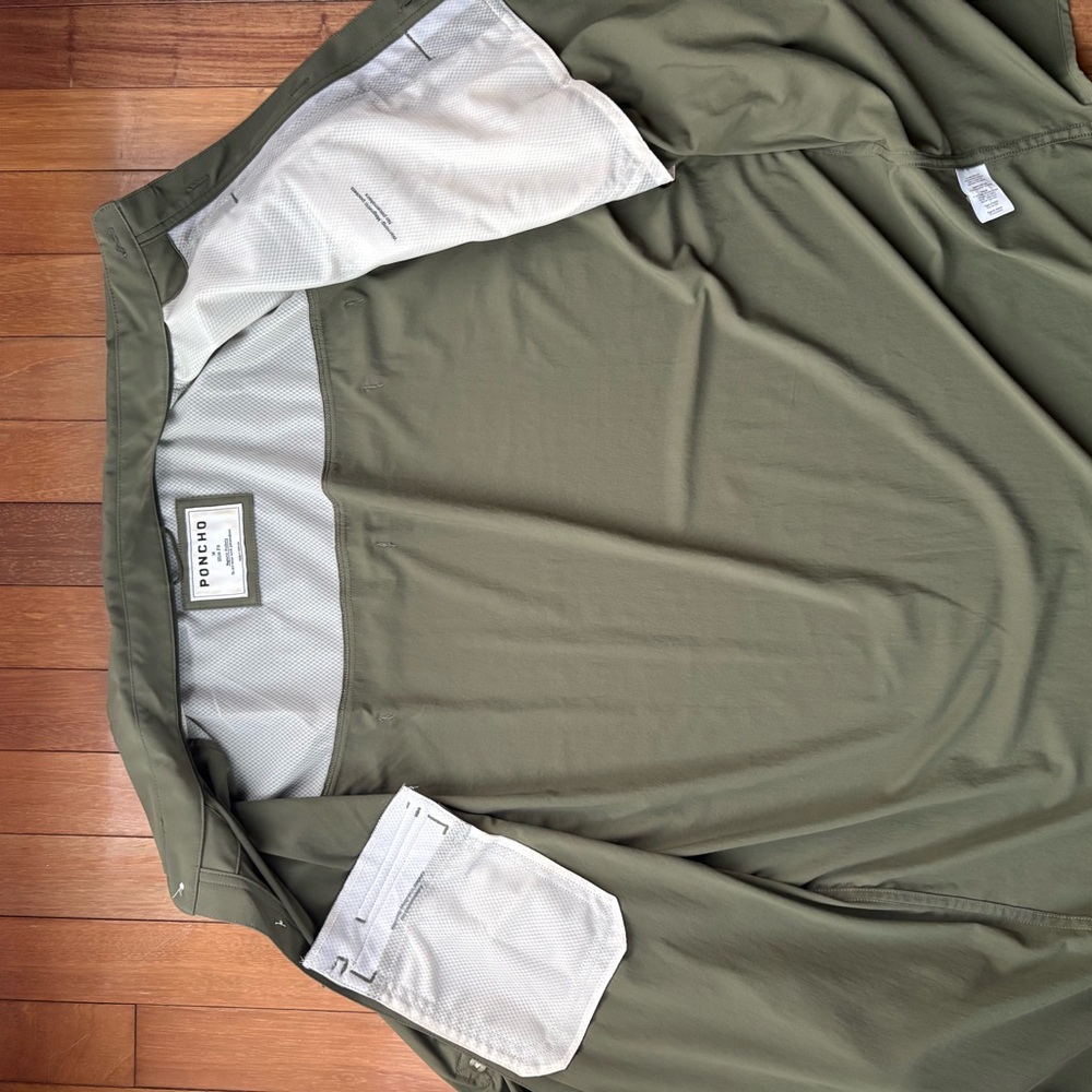Men's PONCHO Olive Green Technical Snap Shirt - Picture 5 of 5